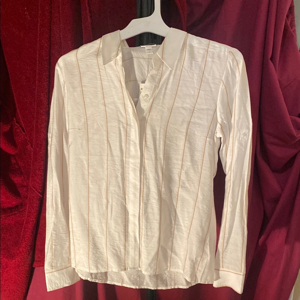 Express White Long Sleeve Pin Striped Button Down Shirt